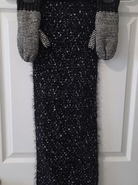 Talla Unica Black & Silver Textured Fuzzy Scarf & Mittens